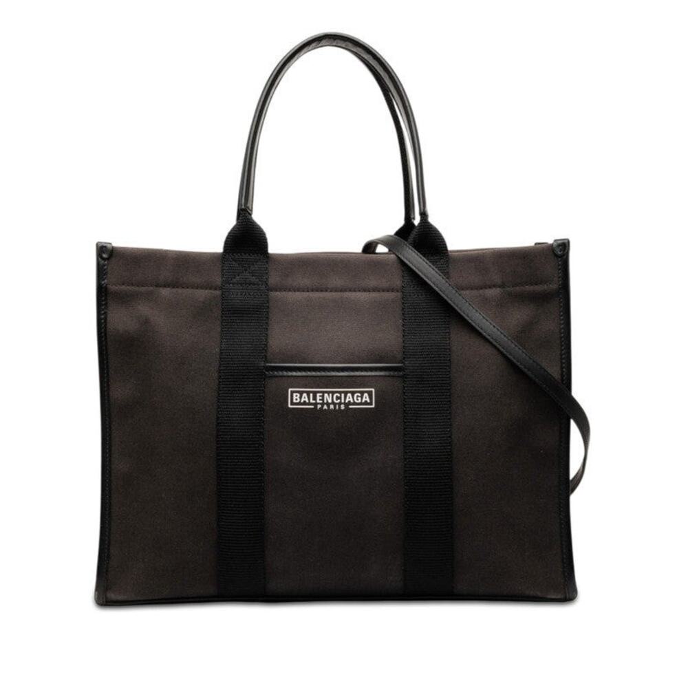 Balenciaga Hardware Medium Tote Bag Dark Brown Canvas Leather [ ]